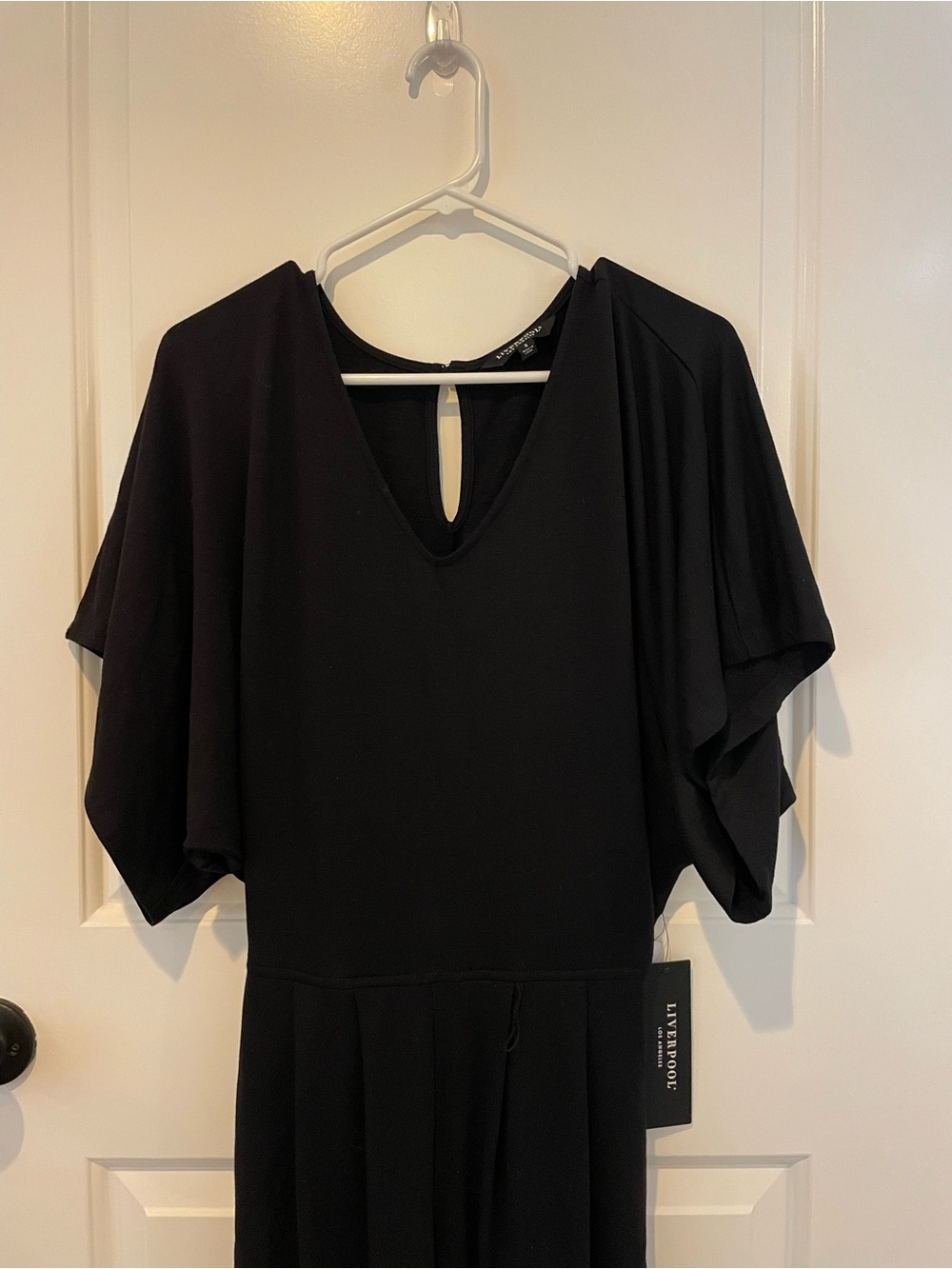 Liverpool Black V-Neck Flutter Sleeve Jumpsuit with Keyhole Back